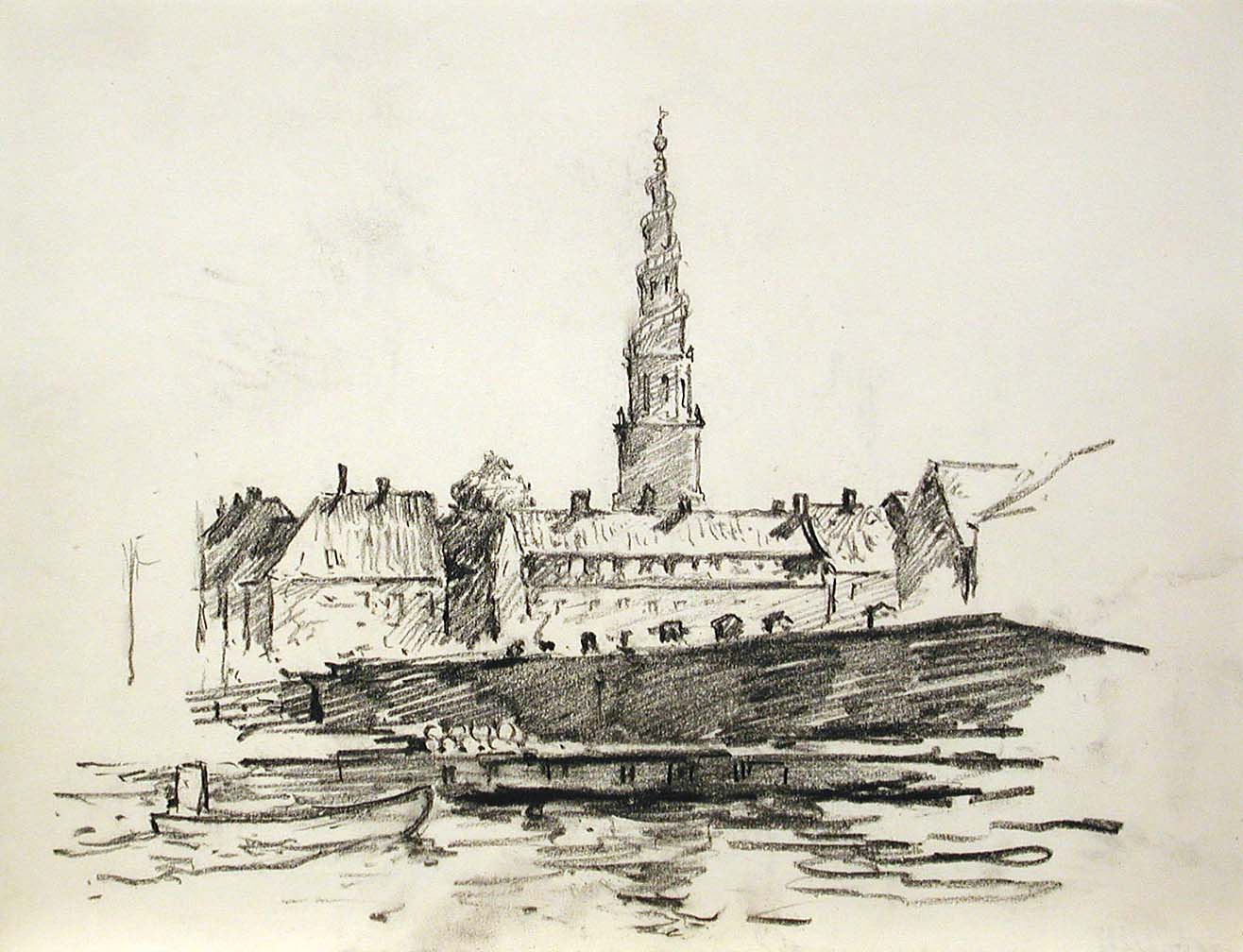 Dines Carlsen (American, 1901–1966), Spire of Vor Frelsers Kirke, Copenhagen