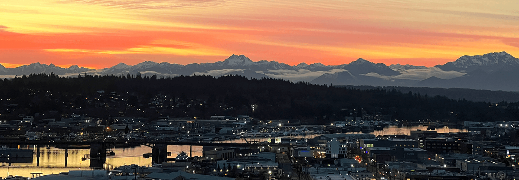 View of Olympic mountains and Ballard, Washington